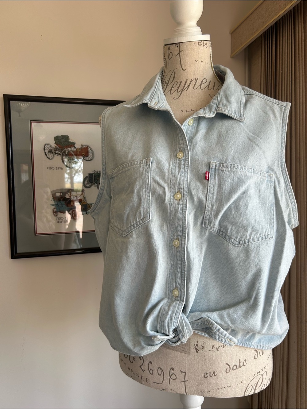 Levi's Light Wash Denim Sleeveless Button-Up Top